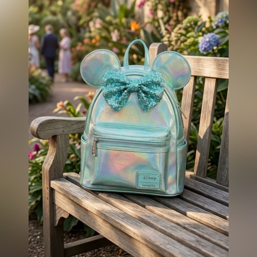 Disney Loungefly Minnie Mouse Ocean Blue Iridescent Mini Backpack